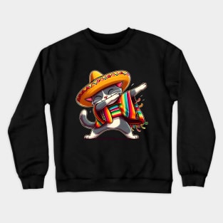 Cinco De Mayo Funny Mexican Cat Sombrero Poncho Crewneck Sweatshirt